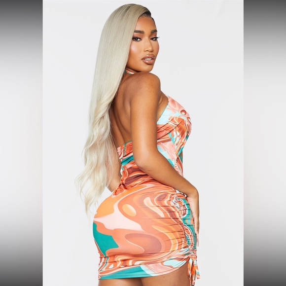 Marble Print Wrap Ruched Bodycon Mini Dress - Picture 2 of 4